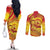 Vanuatu 45 Yia Indipendens Anivesari Couples Matching Off The Shoulder Long Sleeve Dress and Long Sleeve Button Shirt Tamtam Drum With Boar Tusk - Polynesian Pride