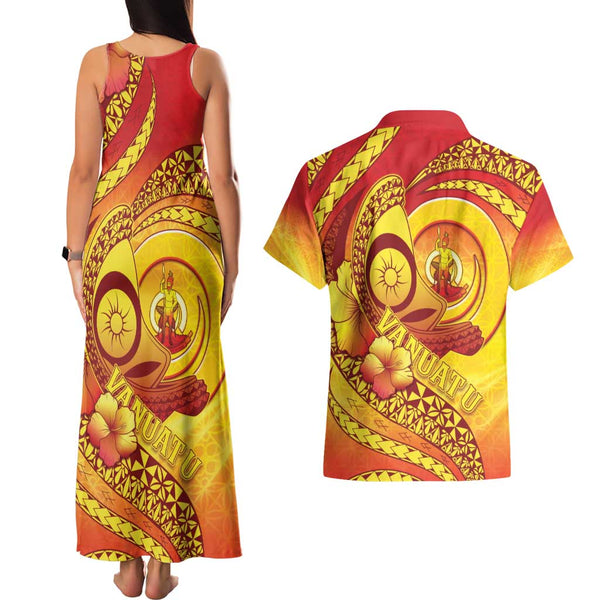 Personalised Vanuatu Couples Matching Tank Maxi Dress and Long Sleeve Button Shirts 44th Hapi Indipendens Long LT7
