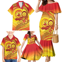 Vanuatu 45 Yia Indipendens Anivesari Family Matching Mermaid Dress and Hawaiian Shirt Tamtam Drum With Boar Tusk - Polynesian Pride