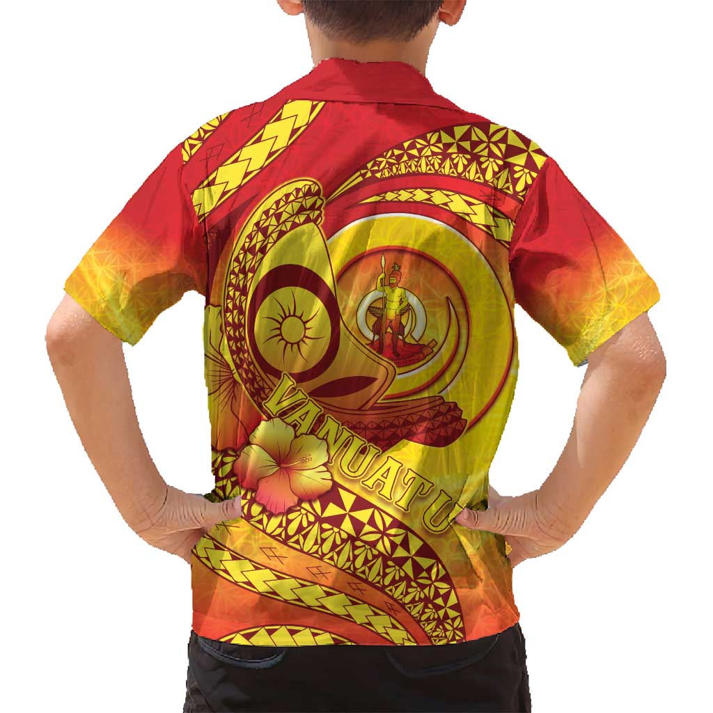 Vanuatu 45 Yia Indipendens Anivesari Family Matching Off Shoulder Short Dress and Hawaiian Shirt Tamtam Drum With Boar Tusk - Polynesian Pride