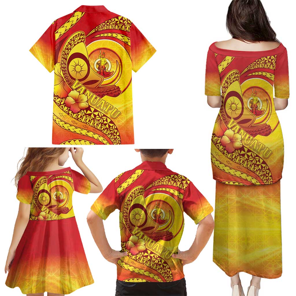 Vanuatu 45 Yia Indipendens Anivesari Family Matching Puletasi and Hawaiian Shirt Tamtam Drum With Boar Tusk - Polynesian Pride