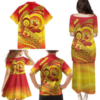 Vanuatu 45 Yia Indipendens Anivesari Family Matching Puletasi and Hawaiian Shirt Tamtam Drum With Boar Tusk - Polynesian Pride