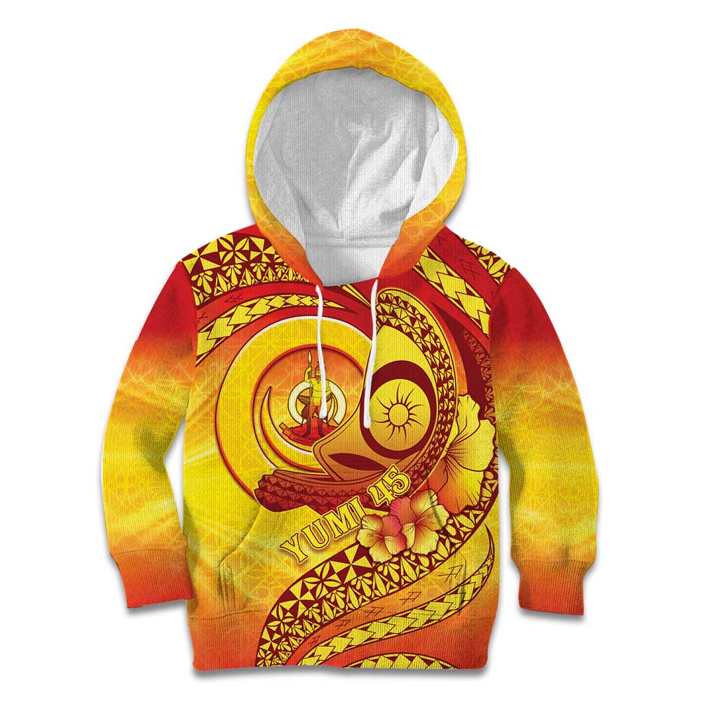 Vanuatu 45 Yia Indipendens Anivesari Kid Hoodie Tamtam Drum With Boar Tusk - Polynesian Pride