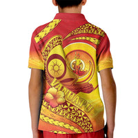 Vanuatu 45 Yia Indipendens Anivesari Kid Polo Shirt Tamtam Drum With Boar Tusk - Polynesian Pride