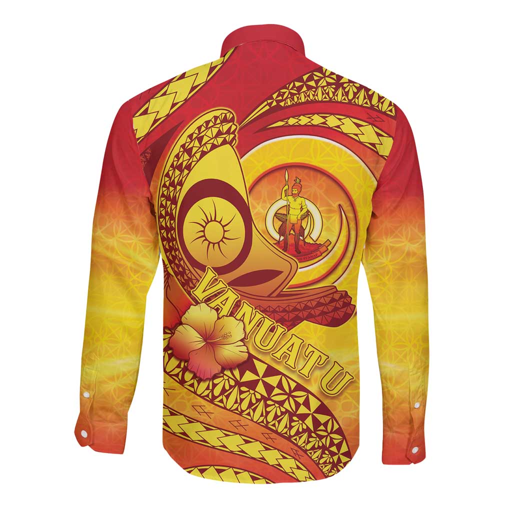 Vanuatu 45 Yia Indipendens Anivesari Long Sleeve Button Shirt Tamtam Drum With Boar Tusk - Polynesian Pride