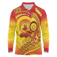 Vanuatu 45 Yia Indipendens Anivesari Long Sleeve Polo Shirt Tamtam Drum With Boar Tusk - Polynesian Pride