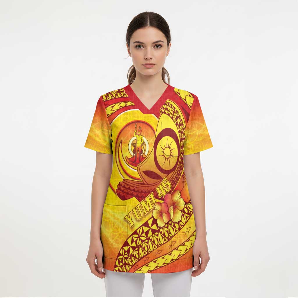 Vanuatu 45 Yia Indipendens Anivesari Scrub Top Tamtam Drum With Boar Tusk - Polynesian Pride