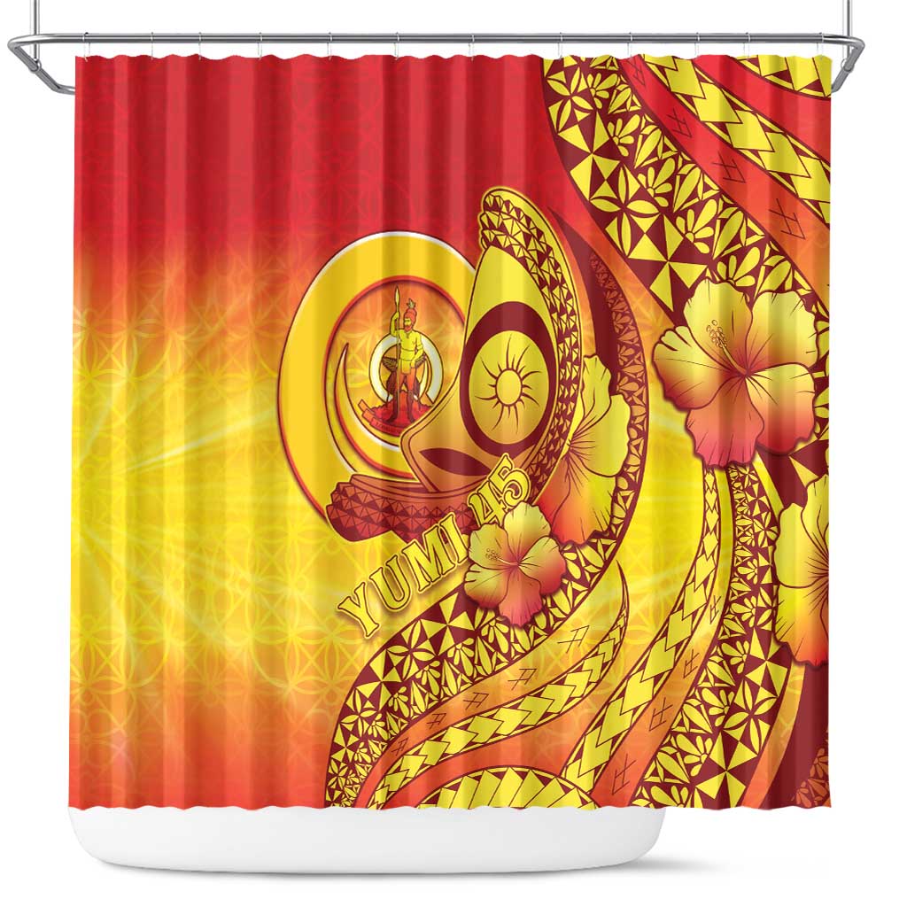 Vanuatu 45 Yia Indipendens Anivesari Shower Curtain Tamtam Drum With Boar Tusk - Polynesian Pride