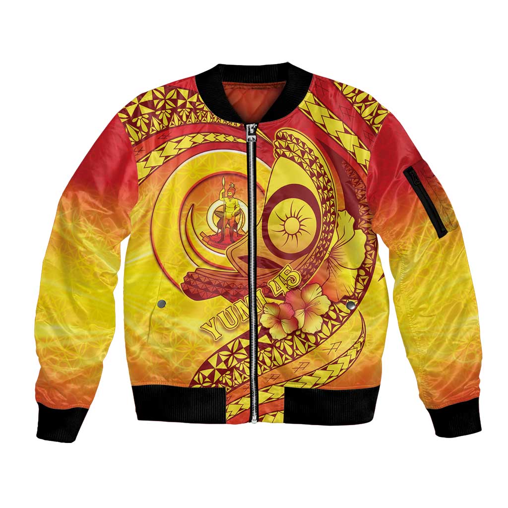 Vanuatu 45 Yia Indipendens Anivesari Sleeve Zip Bomber Jacket Tamtam Drum With Boar Tusk - Polynesian Pride