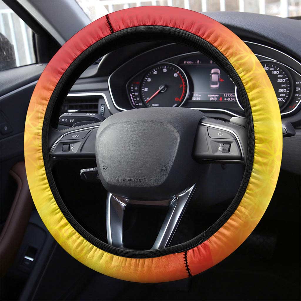 Vanuatu 45 Yia Indipendens Anivesari Steering Wheel Cover Tamtam Drum With Boar Tusk - Polynesian Pride
