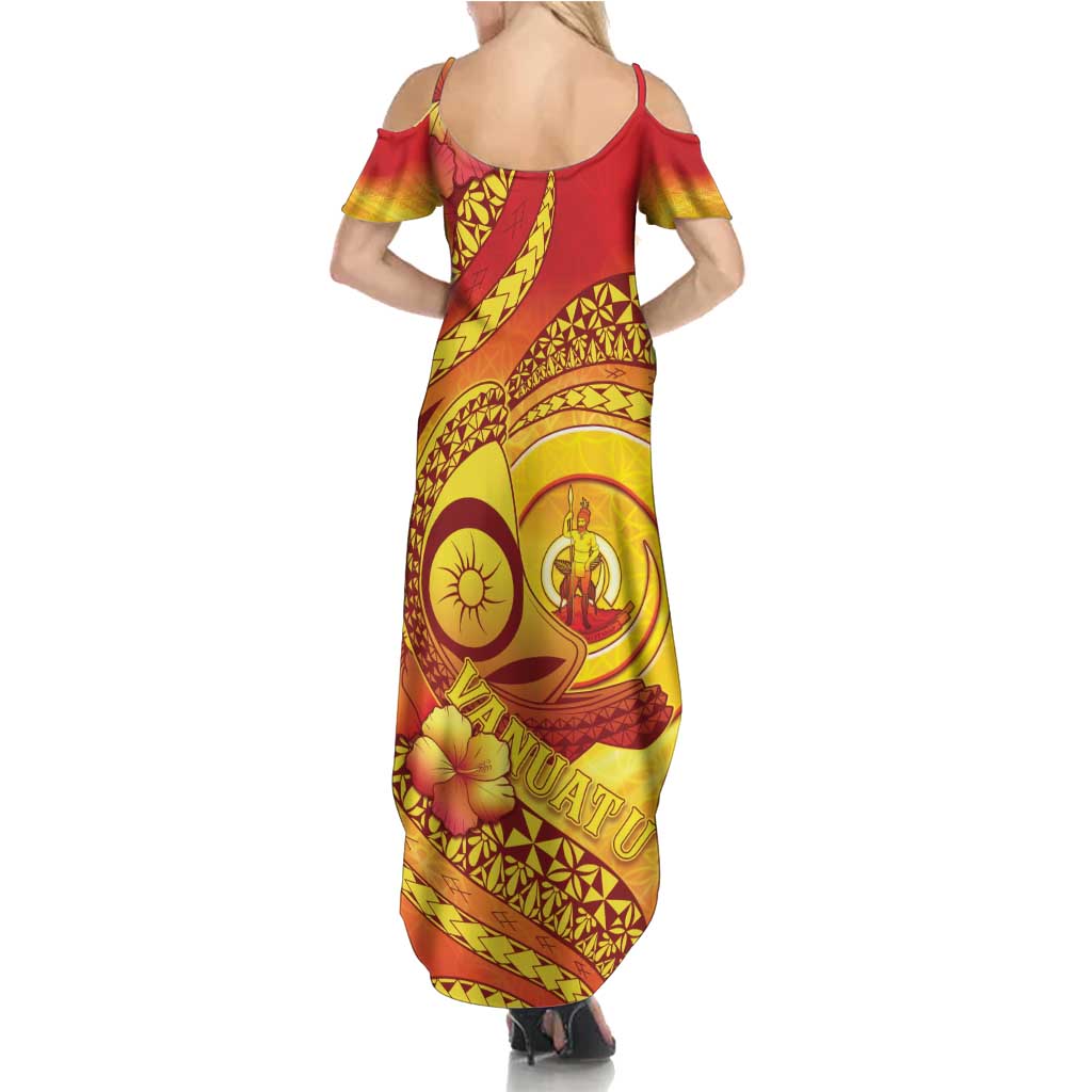 Vanuatu 45 Yia Indipendens Anivesari Summer Maxi Dress Tamtam Drum With Boar Tusk - Polynesian Pride