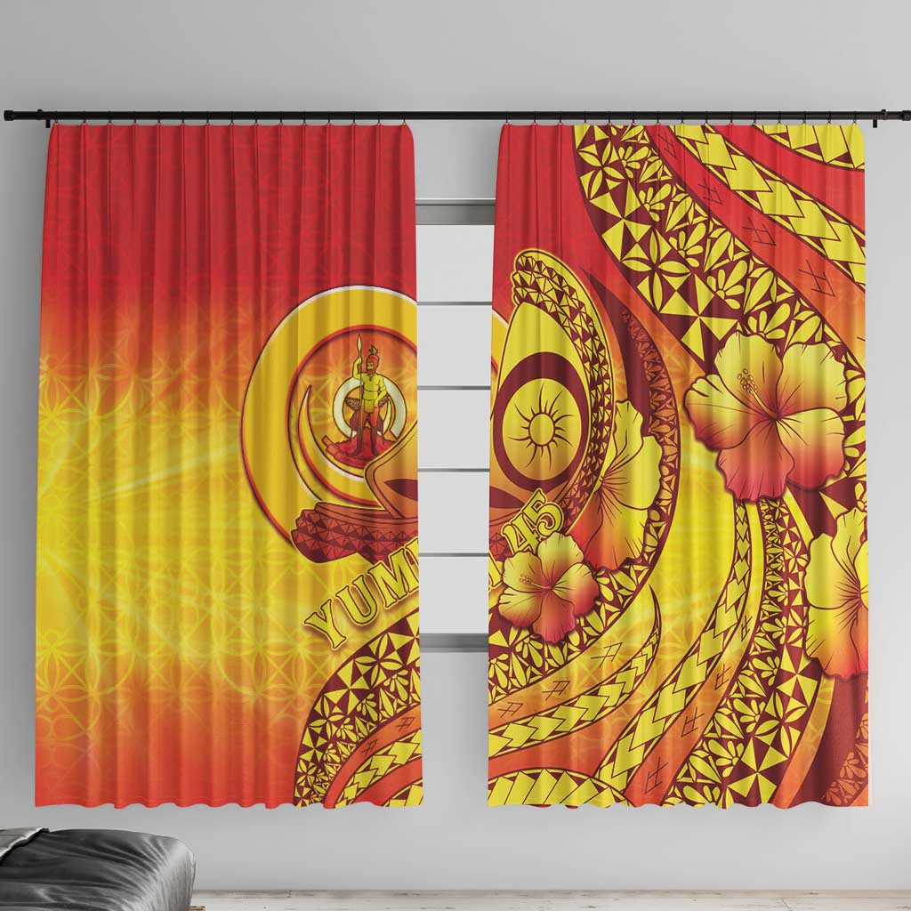 Vanuatu 45 Yia Indipendens Anivesari Window Curtain Tamtam Drum With Boar Tusk - Polynesian Pride