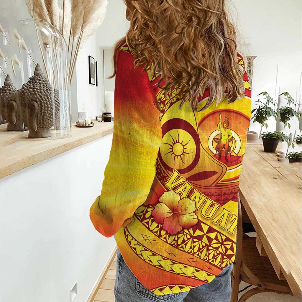 Vanuatu 45 Yia Indipendens Anivesari Women Casual Shirt Tamtam Drum With Boar Tusk - Polynesian Pride