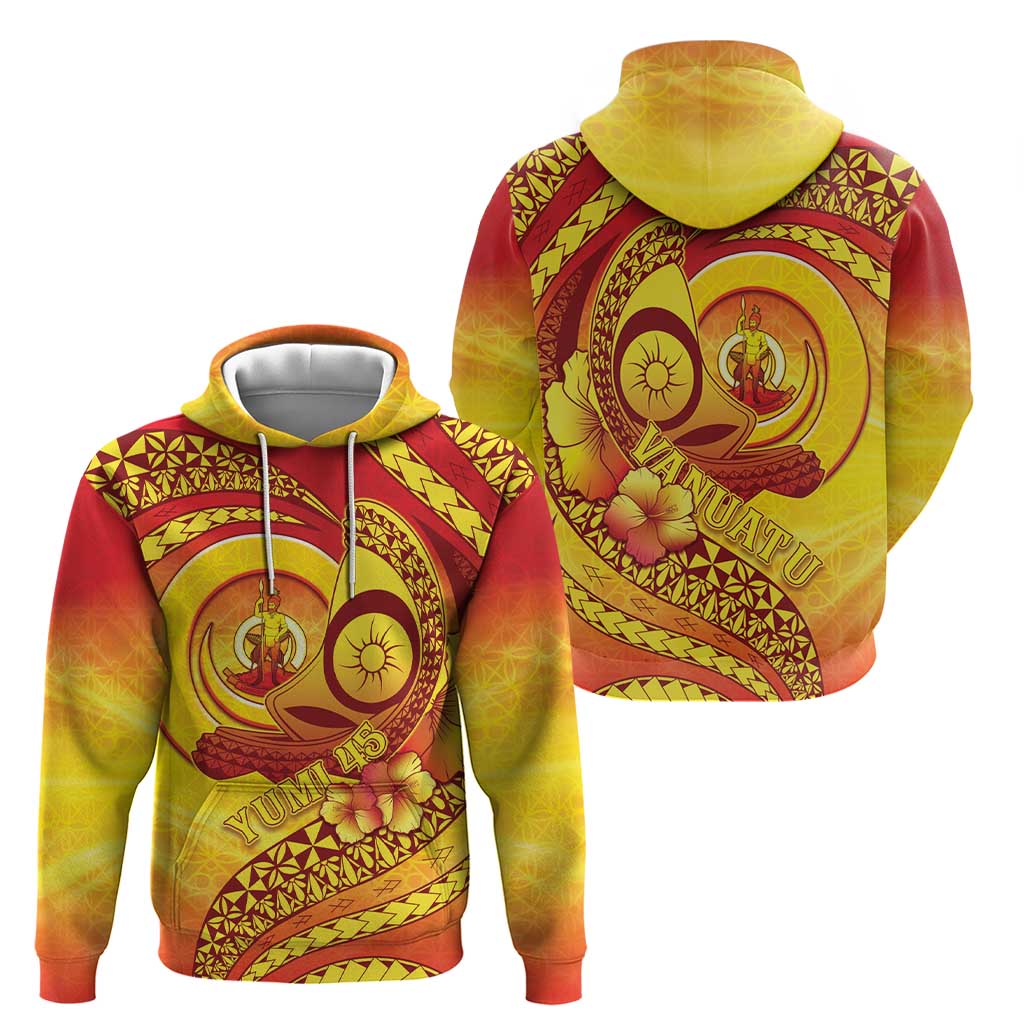 Vanuatu 45 Yia Indipendens Anivesari Zip Hoodie Tamtam Drum With Boar Tusk - Polynesian Pride