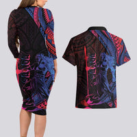 Samoan Pride Couples Matching Long Sleeve Bodycon Dress and Hawaiian Shirt The Tui Manua - Polynesian Pride