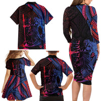 Samoan Pride Family Matching Long Sleeve Bodycon Dress and Hawaiian Shirt The Tui Manua - Polynesian Pride