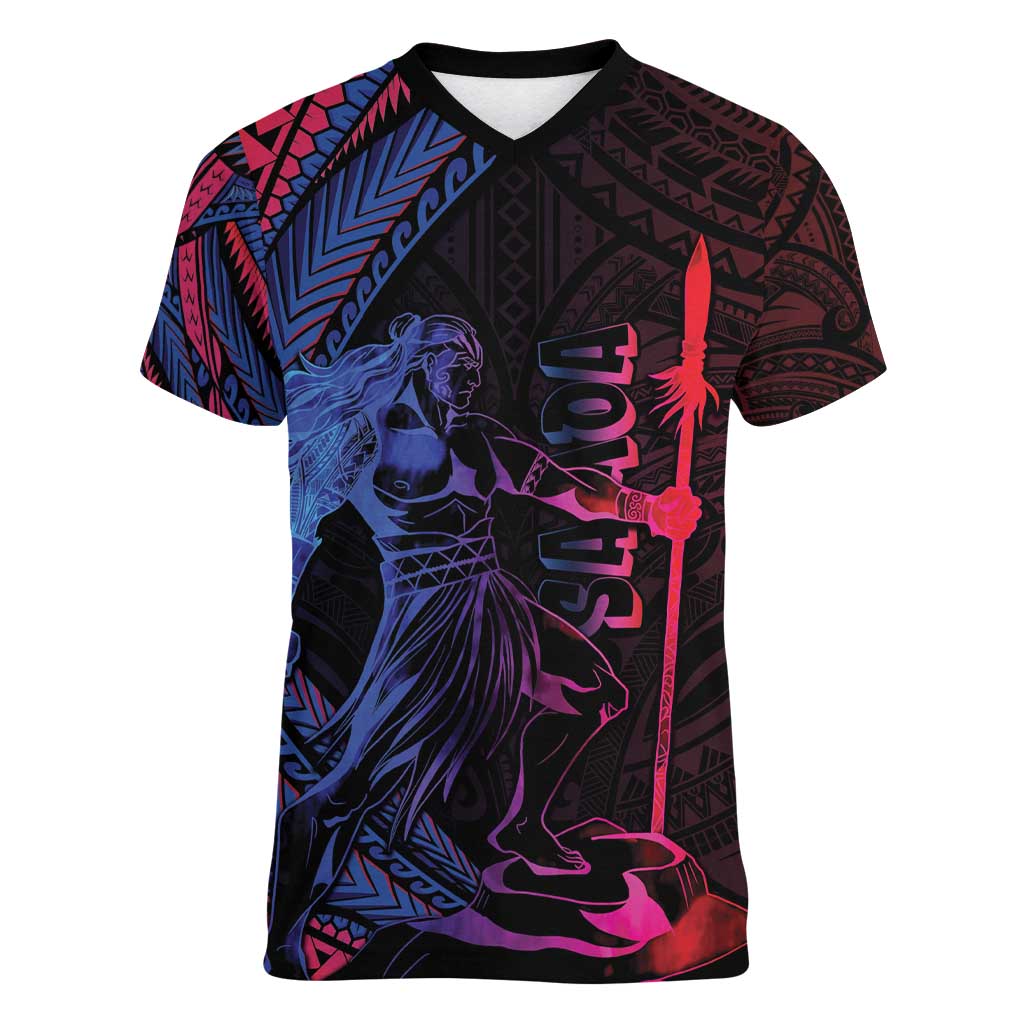 Samoan Pride Women V-Neck T-Shirt The Tui Manua LT05 Female Black - Polynesian Pride
