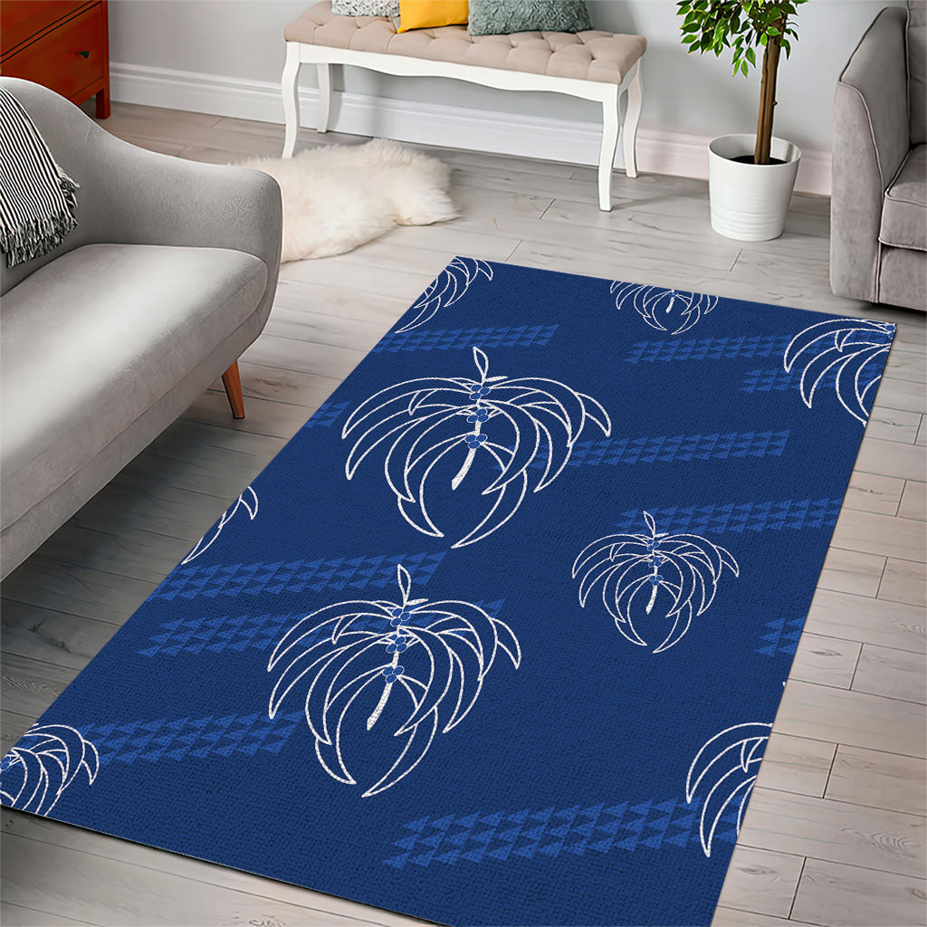 Aloha Hawaii Acacia Koa Leaves Area Rug Navy Kakau Tribal Pattern
