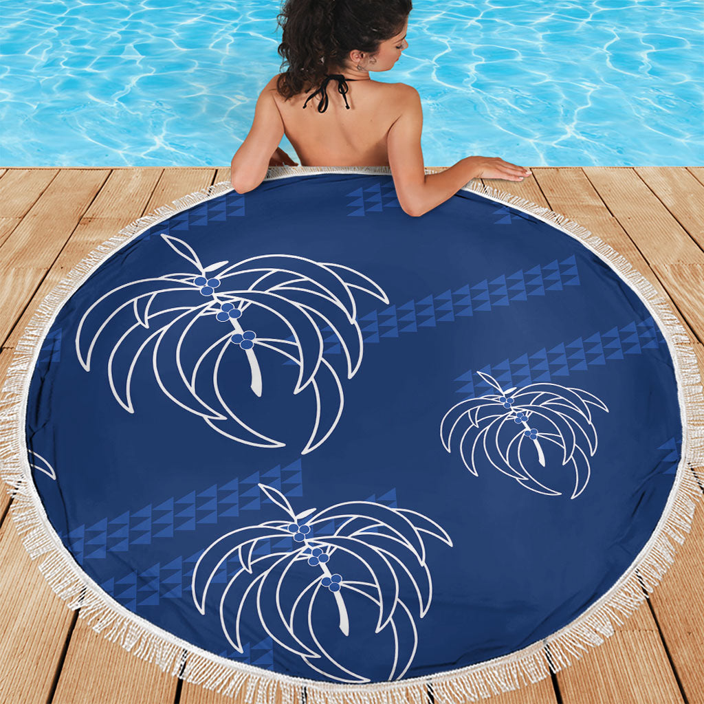 Aloha Hawaii Acacia Koa Leaves Beach Blanket Navy Kakau Tribal Pattern