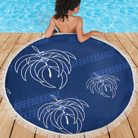 Aloha Hawaii Acacia Koa Leaves Beach Blanket Navy Kakau Tribal Pattern
