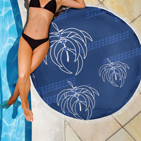 Aloha Hawaii Acacia Koa Leaves Beach Blanket Navy Kakau Tribal Pattern