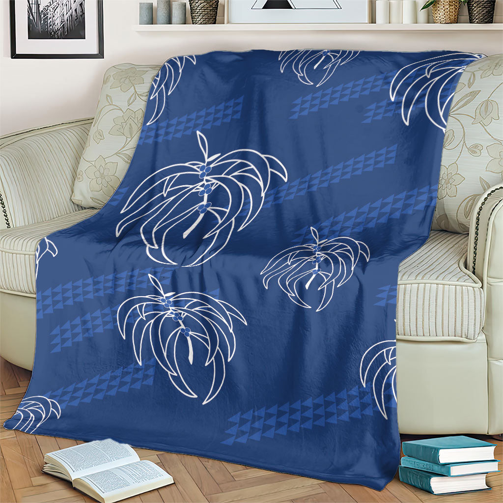Aloha Hawaii Acacia Koa Leaves Blanket Navy Kakau Tribal Pattern