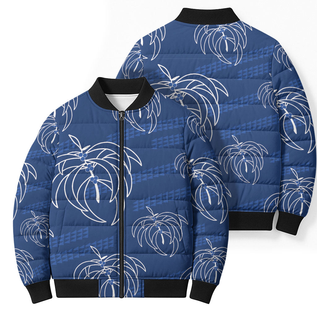 Aloha Hawaii Acacia Koa Leaves Bomber Puffer Jacket Navy Kakau Tribal Pattern LT05 - Polynesian Pride