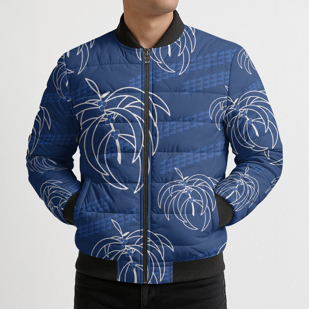 Aloha Hawaii Acacia Koa Leaves Bomber Puffer Jacket Navy Kakau Tribal Pattern LT05 - Polynesian Pride