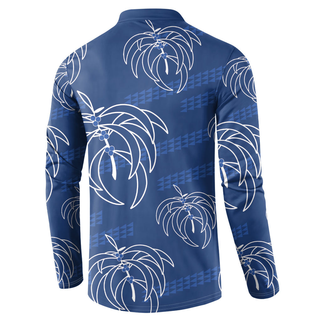 Aloha Hawaii Acacia Koa Leaves Button Sweatshirt Navy Kakau Tribal Pattern LT05 - Polynesian Pride