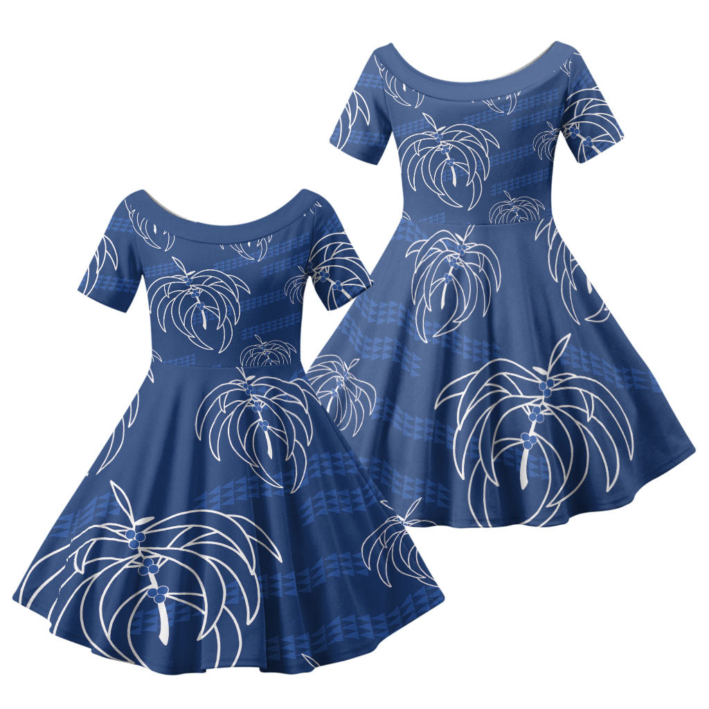 Aloha Hawaii Acacia Koa Leaves Family Matching Mermaid Dress and Hawaiian Shirt Navy Kakau Tribal Pattern LT05 Daughter's Dress Navy - Polynesian Pride