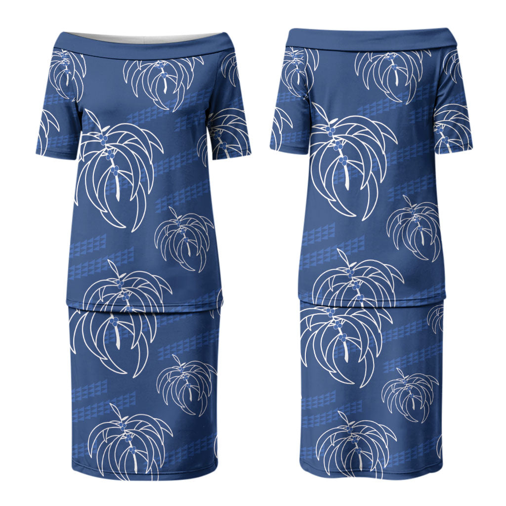 Aloha Hawaii Acacia Koa Leaves Family Matching Puletasi and Hawaiian Shirt Navy Kakau Tribal Pattern LT05 Mom's Dress Navy - Polynesian Pride