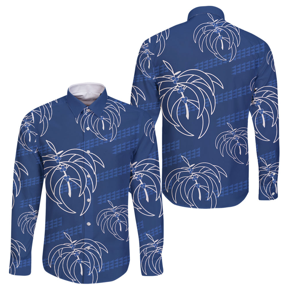 Aloha Hawaii Acacia Koa Leaves Family Matching Puletasi and Hawaiian Shirt Navy Kakau Tribal Pattern LT05 Dad's Shirt - Long Sleeve Navy - Polynesian Pride