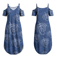 Aloha Hawaii Acacia Koa Leaves Family Matching Summer Maxi Dress and Hawaiian Shirt Navy Kakau Tribal Pattern LT05 Mom's Dress Navy - Polynesian Pride