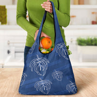 Aloha Hawaii Acacia Koa Leaves Grocery Bag Navy Kakau Tribal Pattern