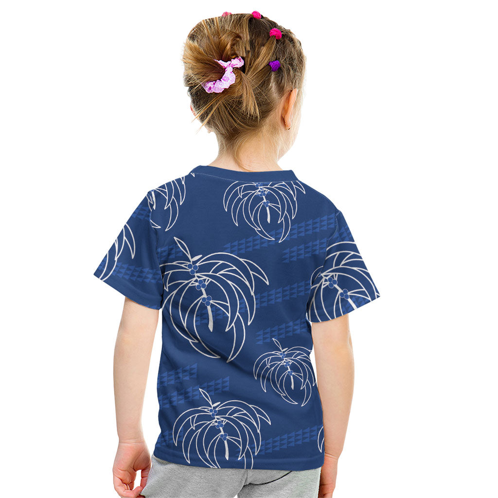 Aloha Hawaii Acacia Koa Leaves Kid T Shirt Navy Kakau Tribal Pattern