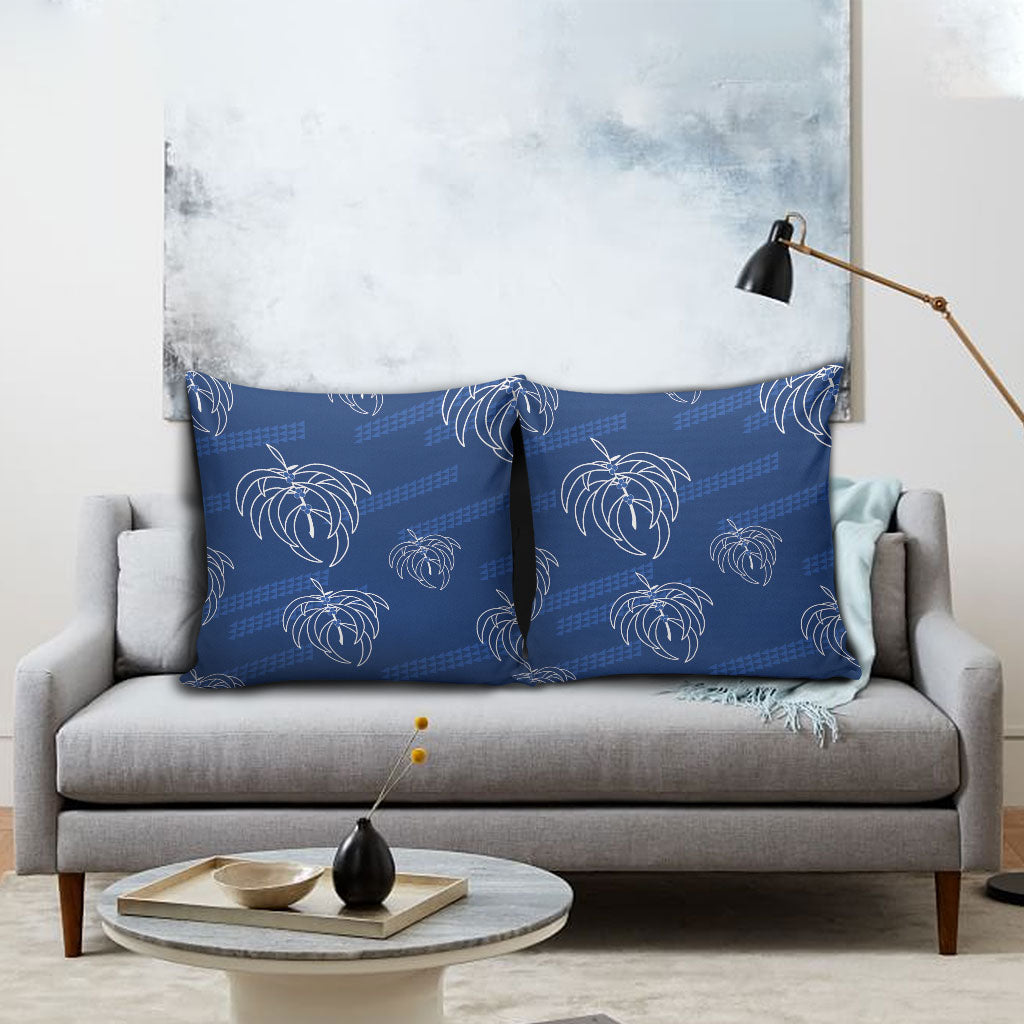 Aloha Hawaii Acacia Koa Leaves Pillow Cover Navy Kakau Tribal Pattern