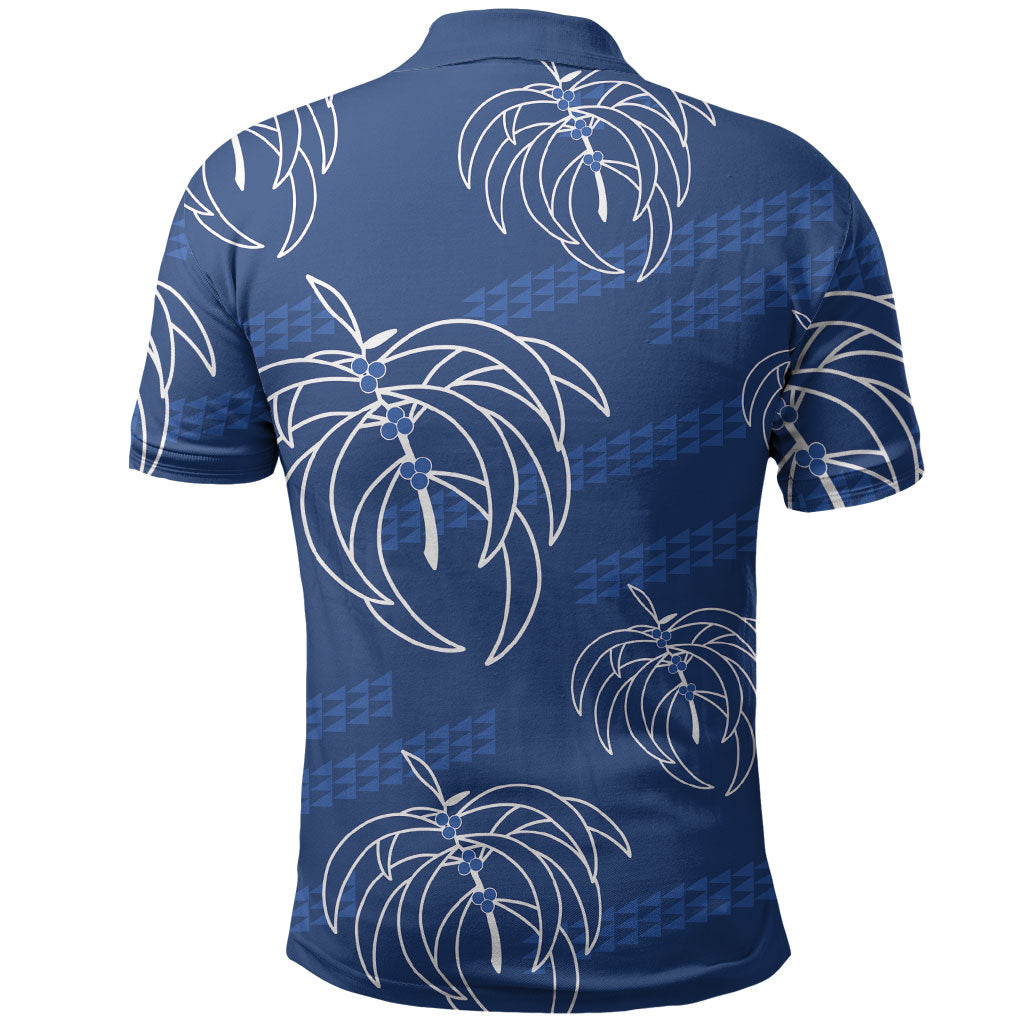 Aloha Hawaii Acacia Koa Leaves Polo Shirt Navy Kakau Tribal Pattern