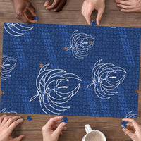 Aloha Hawaii Acacia Koa Leaves Puzzle Navy Kakau Tribal Pattern