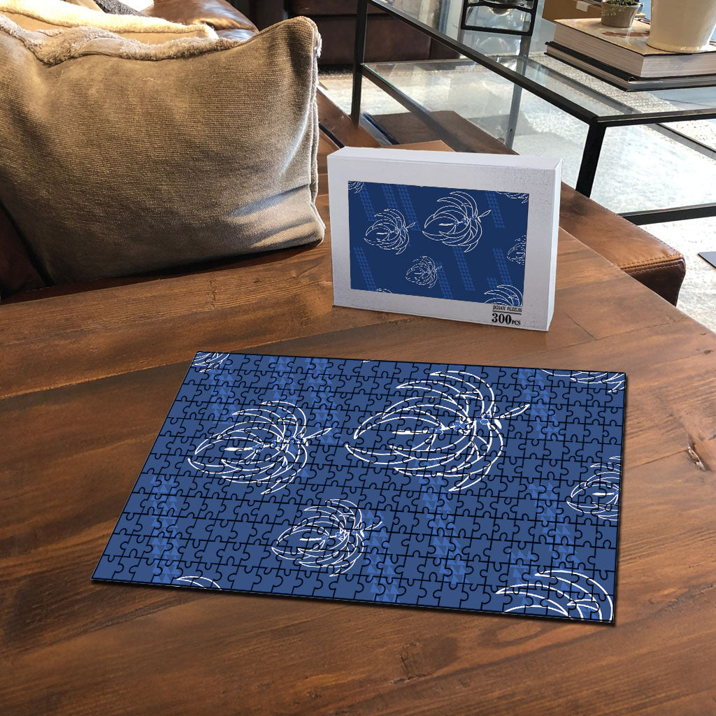 Aloha Hawaii Acacia Koa Leaves Puzzle Navy Kakau Tribal Pattern