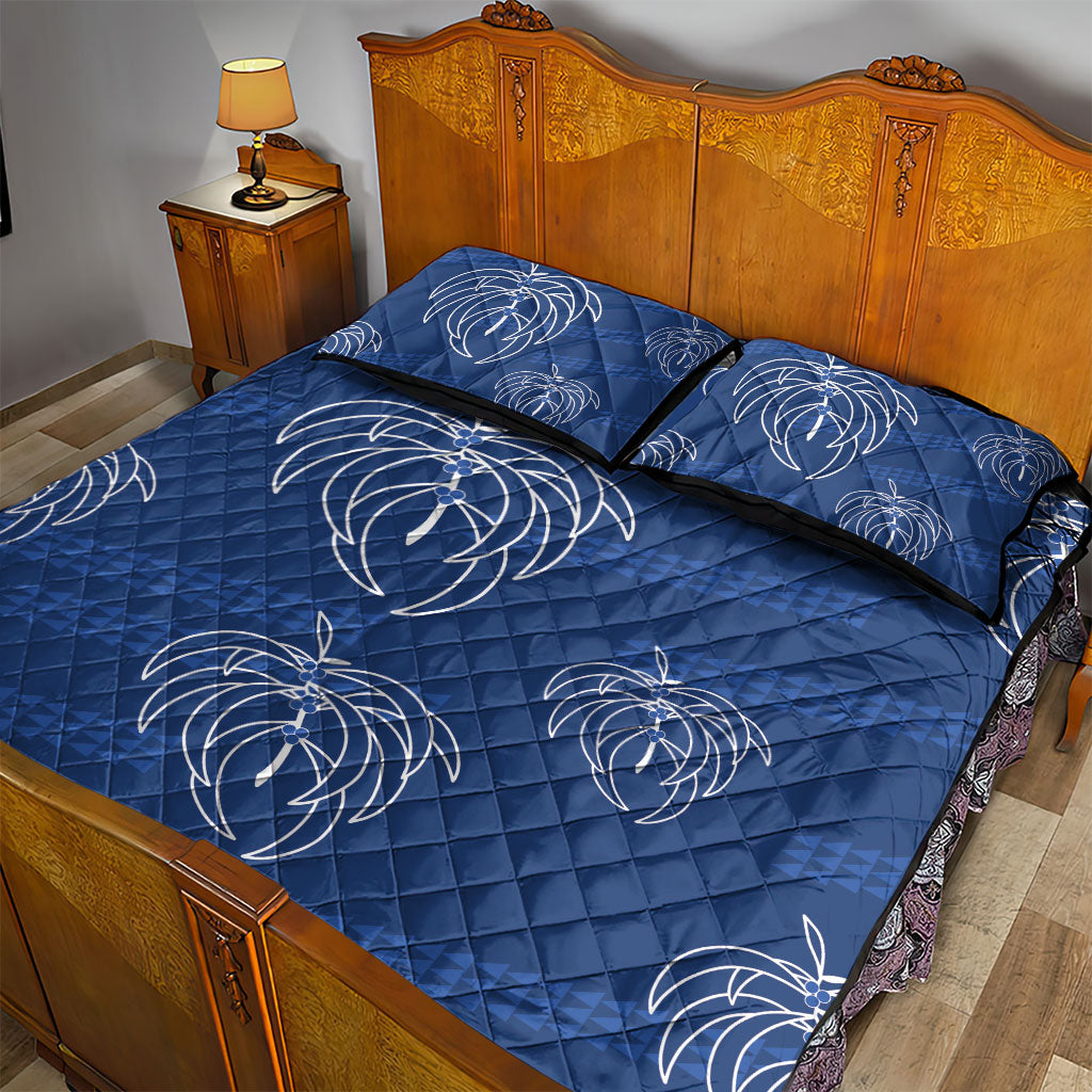 Aloha Hawaii Acacia Koa Leaves Quilt Bed Set Navy Kakau Tribal Pattern