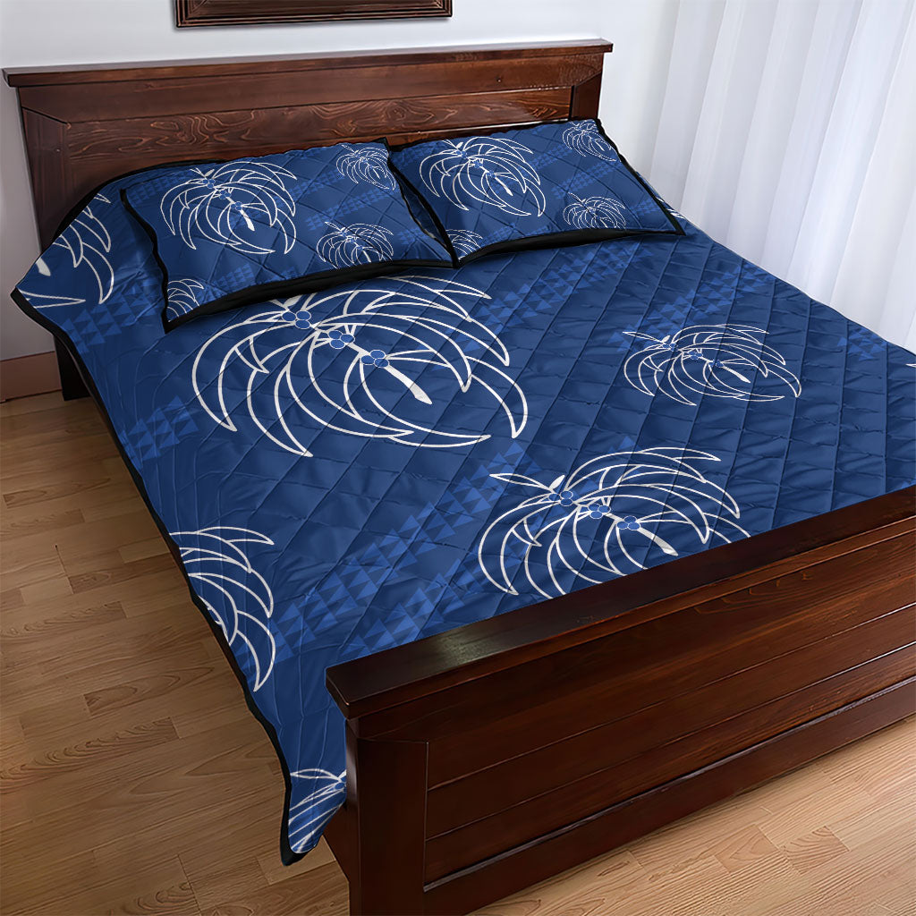 Aloha Hawaii Acacia Koa Leaves Quilt Bed Set Navy Kakau Tribal Pattern