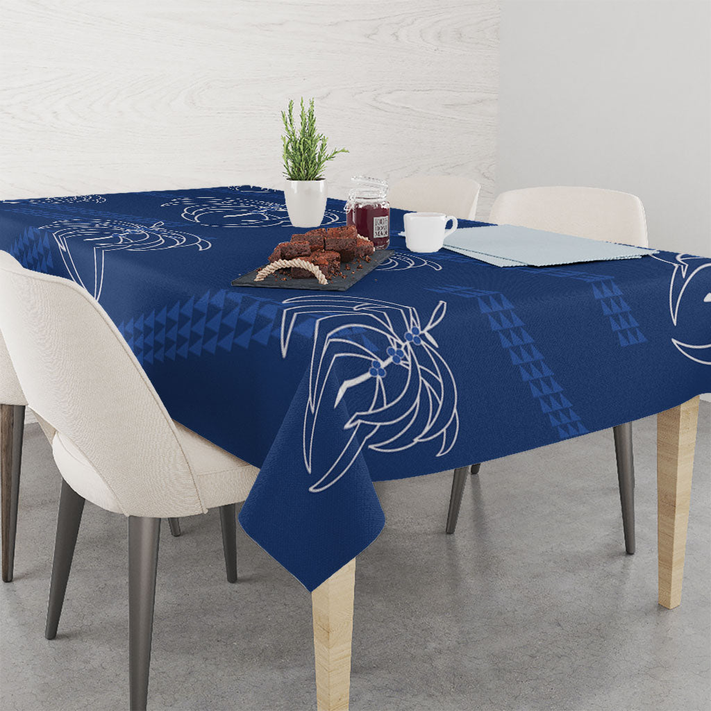 Aloha Hawaii Acacia Koa Leaves Tablecloth Navy Kakau Tribal Pattern