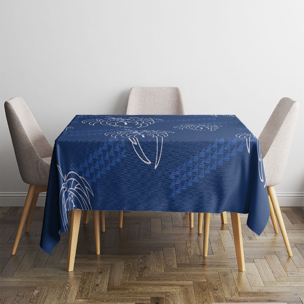 Aloha Hawaii Acacia Koa Leaves Tablecloth Navy Kakau Tribal Pattern