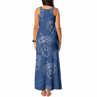 Aloha Hawaii Acacia Koa Leaves Tank Maxi Dress Navy Kakau Tribal Pattern