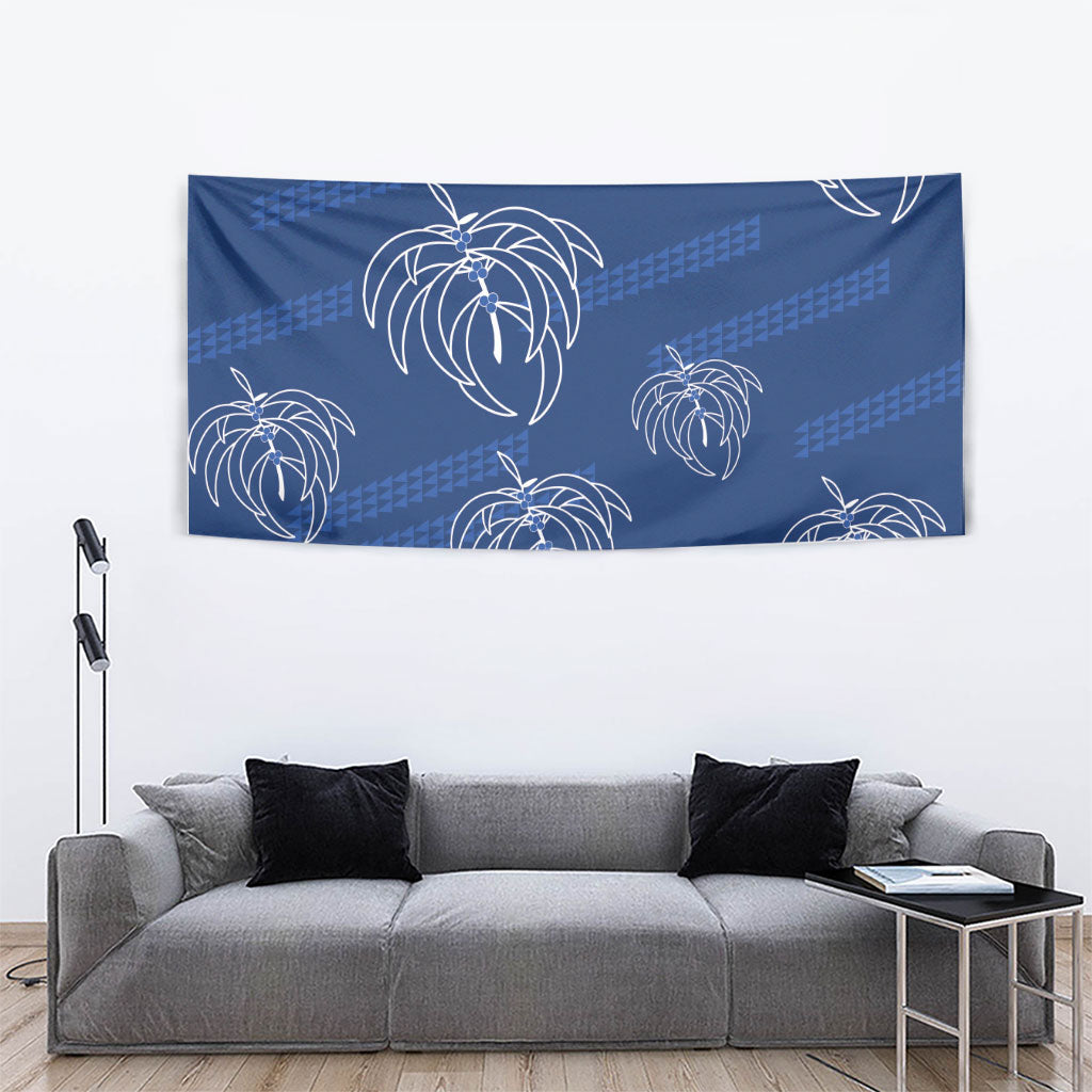 Aloha Hawaii Acacia Koa Leaves Tapestry Navy Kakau Tribal Pattern