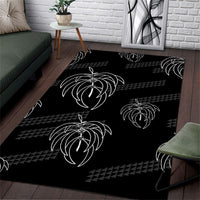 Aloha Hawaii Acacia Koa Leaves Area Rug Black Kakau Tribal Pattern