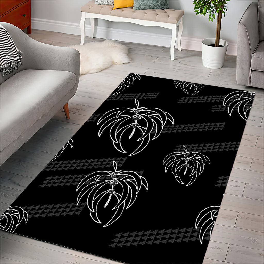 Aloha Hawaii Acacia Koa Leaves Area Rug Black Kakau Tribal Pattern