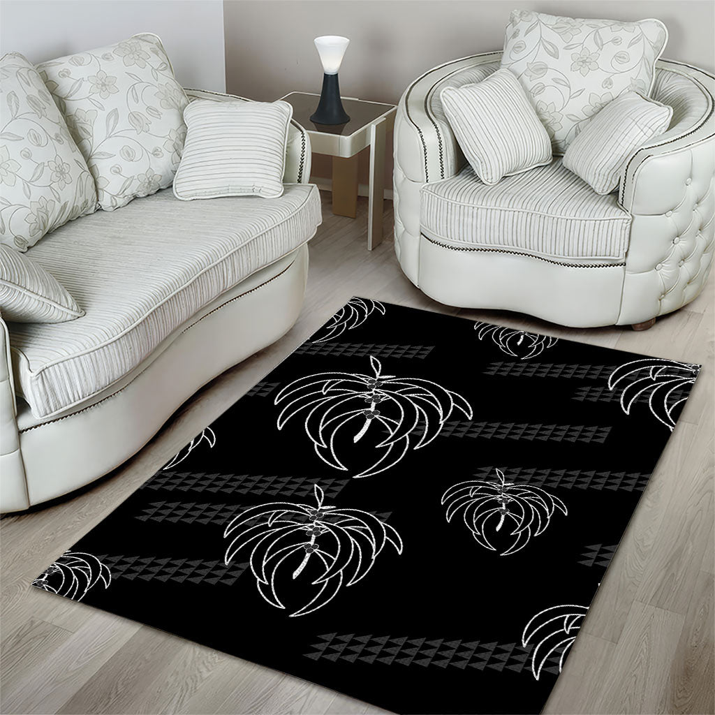 Aloha Hawaii Acacia Koa Leaves Area Rug Black Kakau Tribal Pattern