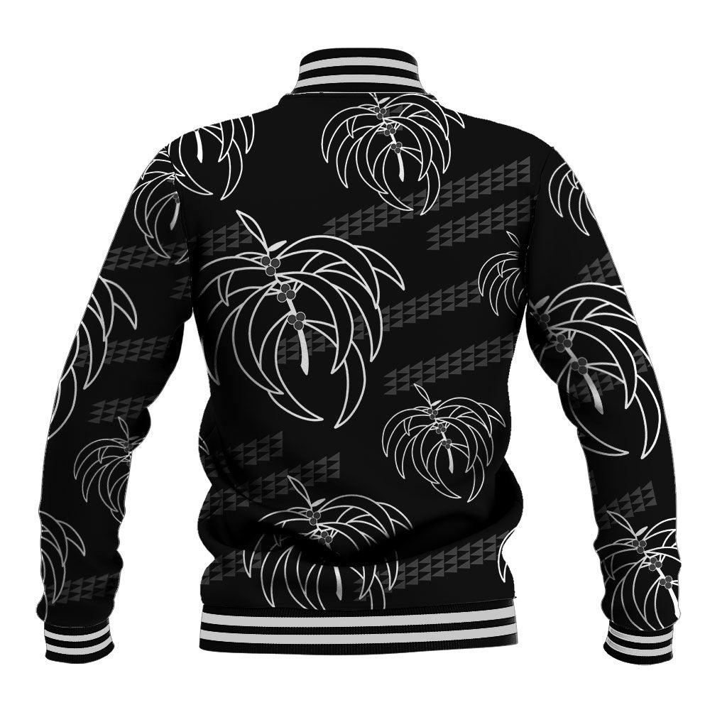 Aloha Hawaii Acacia Koa Leaves Baseball Jacket Black Kakau Tribal Pattern