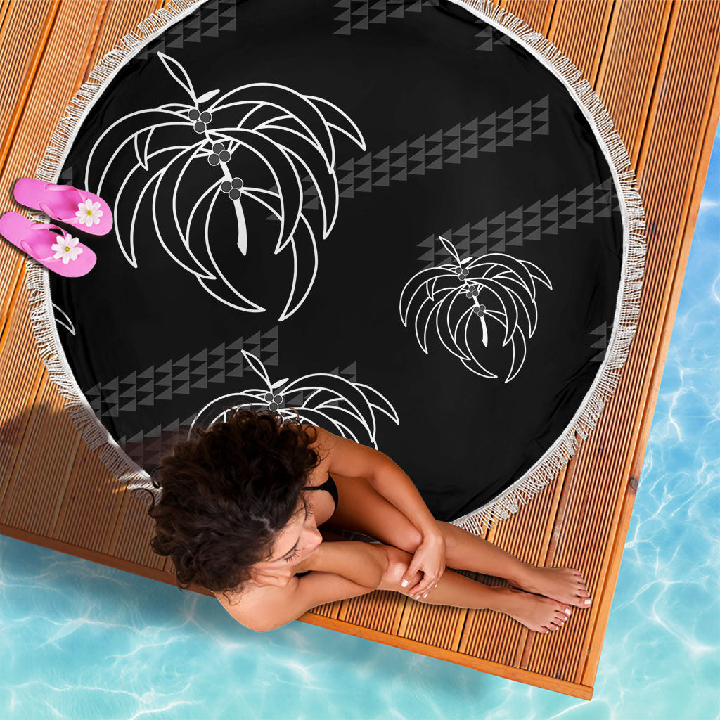Aloha Hawaii Acacia Koa Leaves Beach Blanket Black Kakau Tribal Pattern